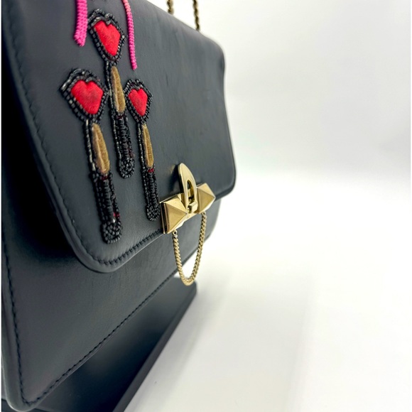Valentino Garavani Black Leather Lipstick Demilune Rockstud Bag Preloved Purse - Picture 5 of 16